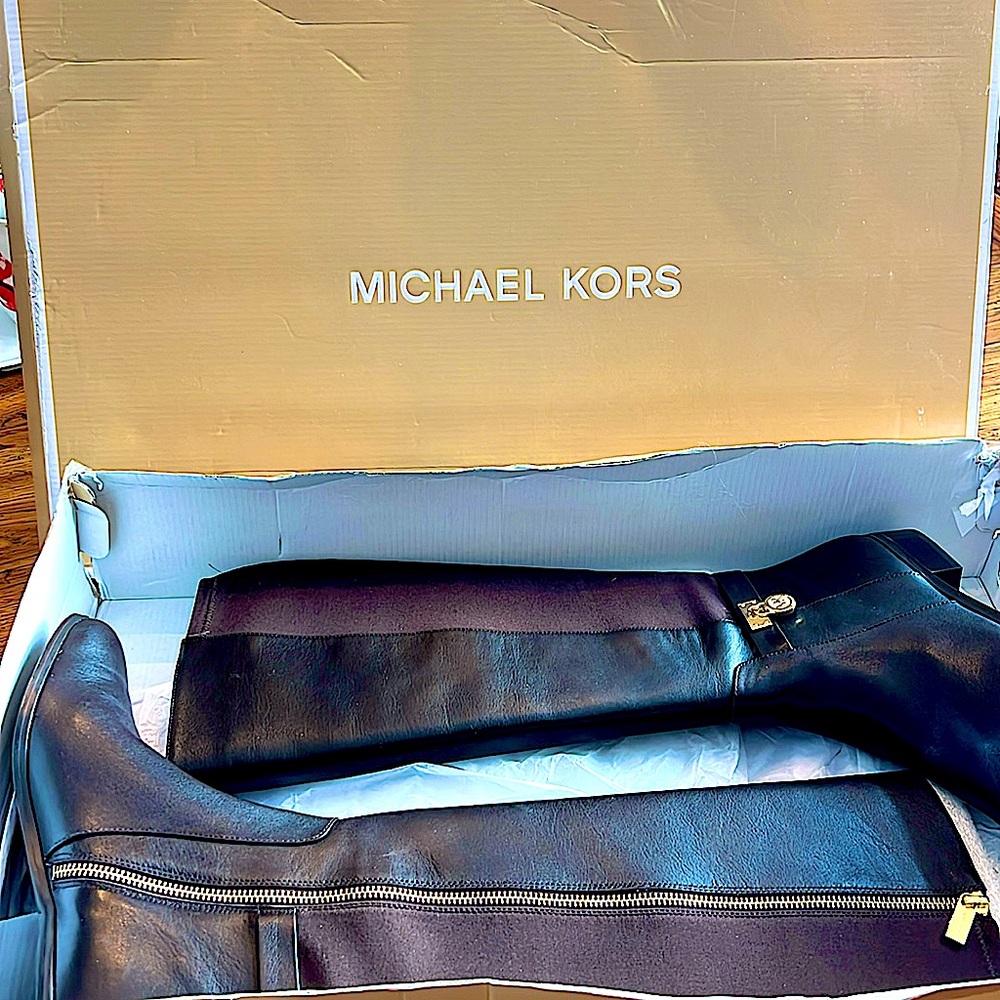 🌺🔥StunningNewInBoxMichael KorsTall Riding Boot.Leather&TextileDarkChocolateS:10M - Picture 12 of 12